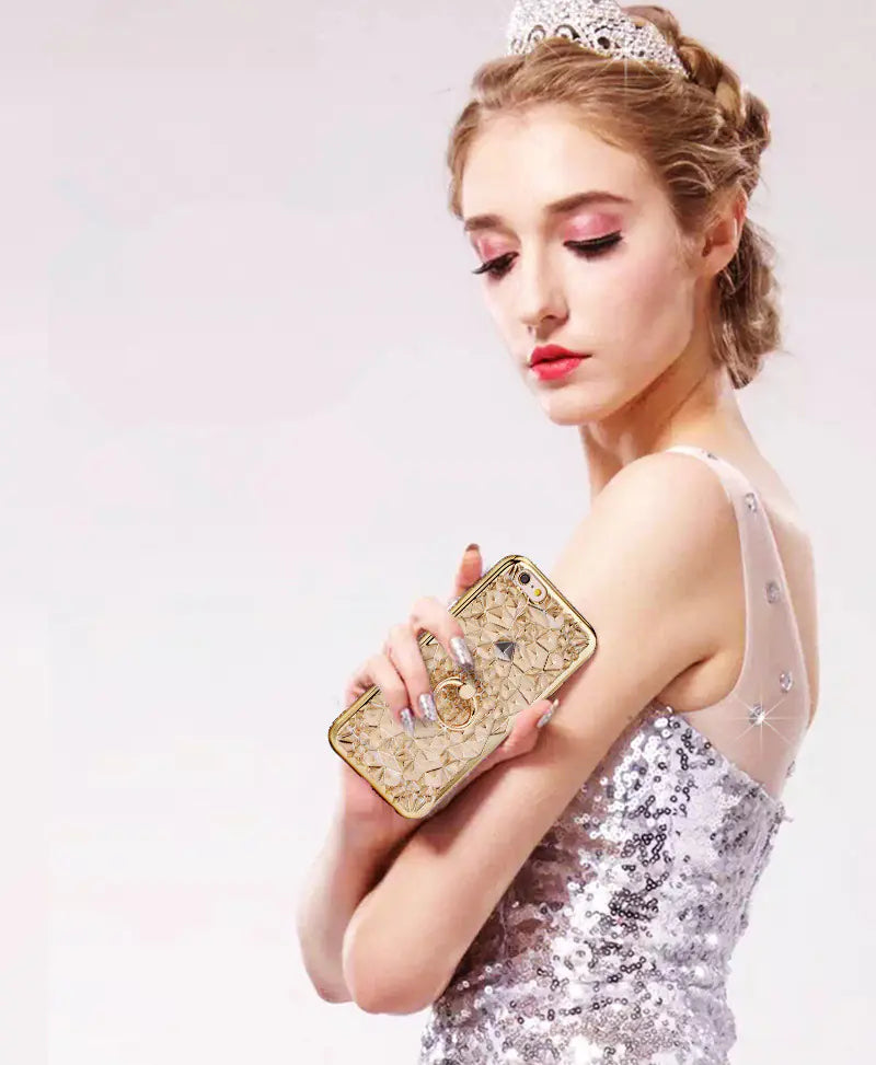 📱 Rhinestone Ring Phone Case | Elegant Durian Flower Design & 360° Grip ✨