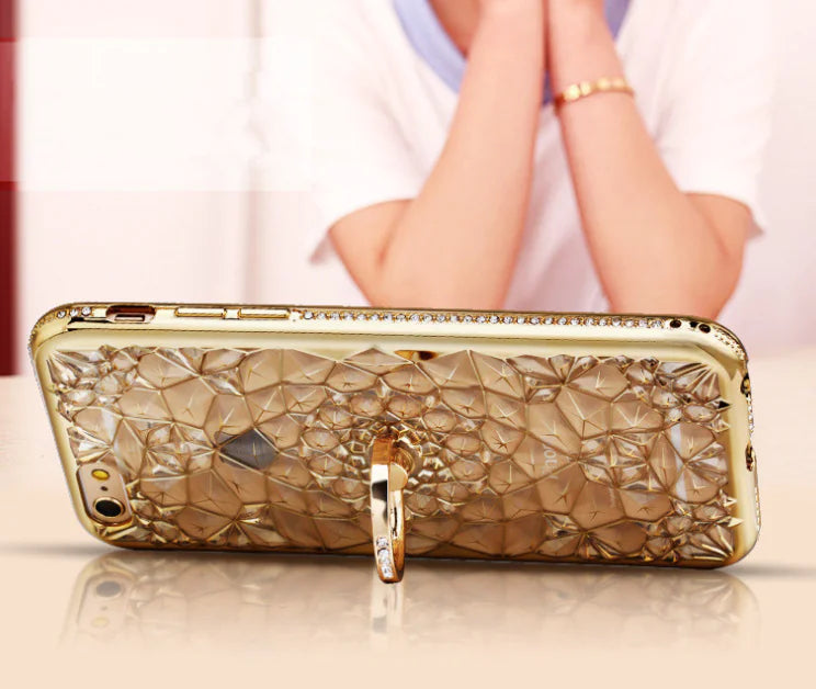 📱 Rhinestone Ring Phone Case | Elegant Durian Flower Design & 360° Grip ✨